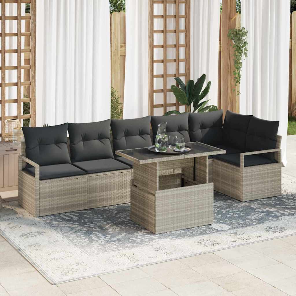 Garten-Sofa-Set mit Speicher 7 pcs Hellgrau Poly Rattan